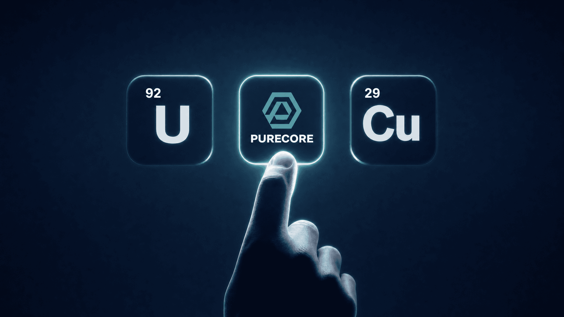 Hand on a glowing Purecore tile between uranium and copper